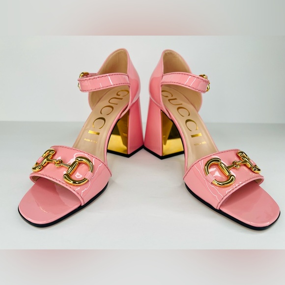 GUCCI Baby Buckle Horsebit Ankle Strap Chunky Heel Patent Leather Sandal EU 39.5 - Picture 10 of 12